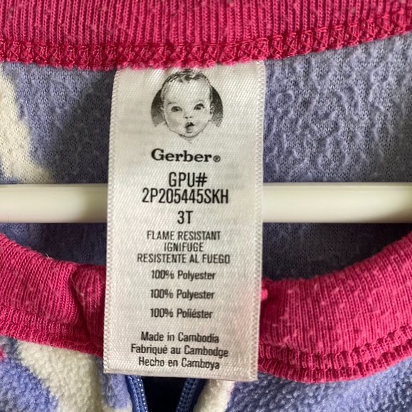 Gerber Purple Goat Fleece Kids Onesie Zipper Pajamas for Girl | Size 3T - Picture 3 of 7